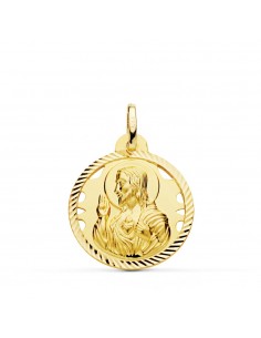 18K MEDALLA ORO AMARILLO CRISTO SAGRADO CORAZON DE JESUS HELICE CALADA 22 MM