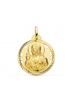 18K MEDALLA ORO AMARILLO CRISTO SAGRADO CORAZON DE JESUS HELICE CALADA 24 MM