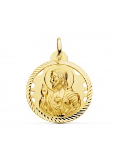 18K MEDALLA ORO AMARILLO CRISTO SAGRADO CORAZON DE JESUS HELICE CALADA 26 MM