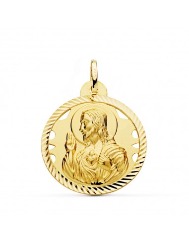 18K MEDALLA ORO AMARILLO CRISTO SAGRADO CORAZON DE JESUS HELICE CALADA 26 MM