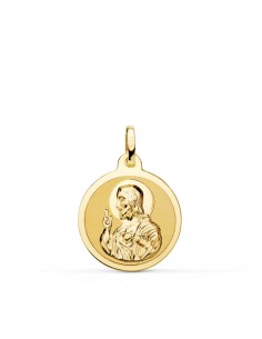 18K MEDALLA ORO AMARILLO SAGRADO CORAZON DE JESUS MATE Y BRILLO 18 MM