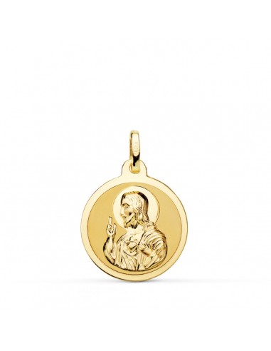 18K MEDALLA ORO AMARILLO SAGRADO CORAZON DE JESUS MATE Y BRILLO 18 MM