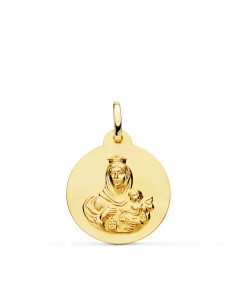 18K MEDALLA ORO AMARILLO VIRGEN DEL CARMEN LISA MATIZADA 20 MM