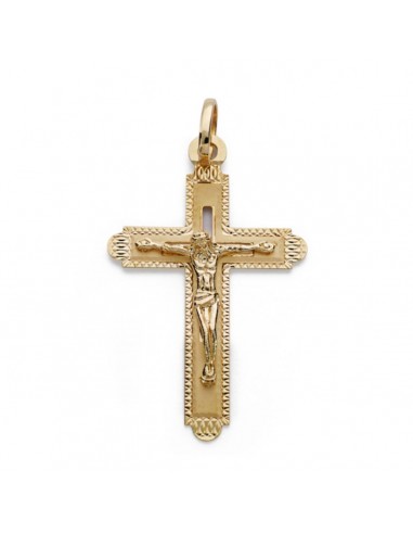 18K CRUZ CON CRISTO TALLADA. 35 X 22 MM.