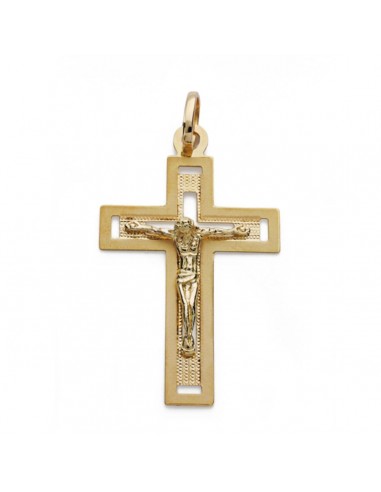 18K CRUZ CON CRISTO TALLADA. 35 X 22 MM.