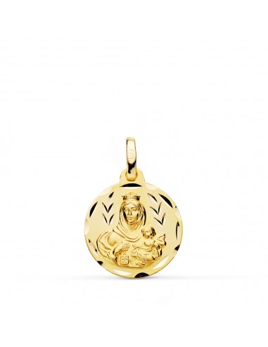 18K MEDALLA ORO AMARILLO TALLADA VIRGEN DEL CARMEN 16 MM