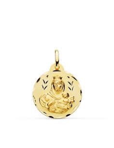 18K MEDALLA ORO AMARILLO TALLADA VIRGEN DEL CARMEN 20 MM