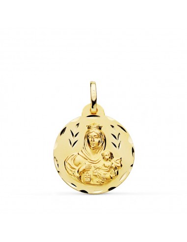 18K MEDALLA ORO AMARILLO TALLADA VIRGEN DEL CARMEN 20 MM