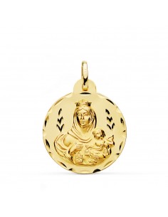 18K MEDALLA ORO AMARILLO VIRGEN DEL CARMEN TALLADA 24 MM