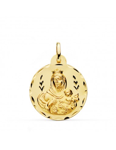 18K MEDALLA ORO AMARILLO VIRGEN DEL CARMEN TALLADA 24 MM