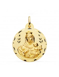 18K MEDALLA ORO AMARILLO VIRGEN DEL CARMEN TALLADA 28 MM