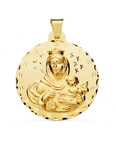18K MEDALLA ORO AMARILLO VIRGEN DEL CARMEN TALLADA 42 MM