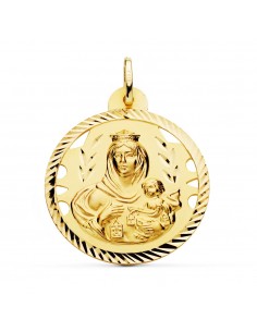 18K MEDALLA ORO AMARILLO VIRGEN DEL CARMEN CALADA HELICE 30 MM