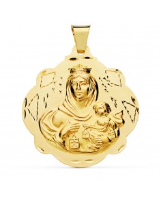 18K MEDALLA ORO AMARILLO VIRGEN DEL CARMEN PANDERETA 42 MM