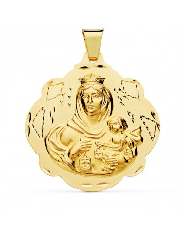 18K MEDALLA ORO AMARILLO VIRGEN DEL CARMEN PANDERETA 42 MM