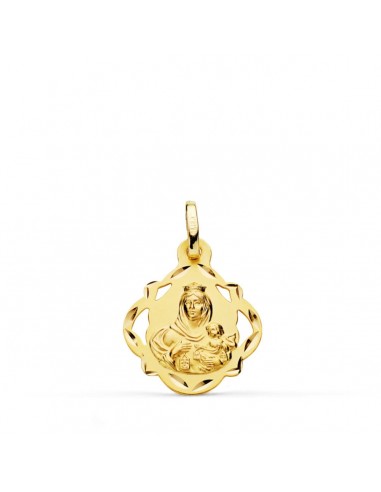 18K MEDALLA ORO AMARILLO VIRGEN DEL CARMEN PANDERETA CALADA 16 MM