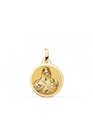 18K MEDALLA ORO AMARILLO VIRGEN DEL CARMEN BRILLO 16 MM