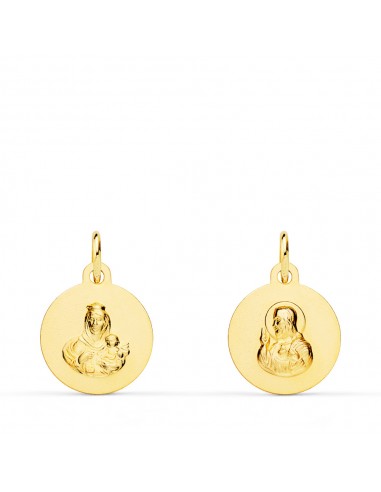 18K ESCAPULARIO ORO AMARILLO LISO VIRGEN DEL CARMEN CORAZON DE JESUS LISO 12 MM