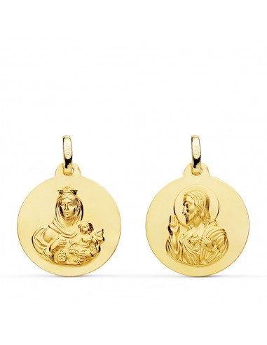 18K ESCAPULARIO ORO AMARILLO LISO VIRGEN DEL CARMEN CORAZON DE JESUS 18 MM