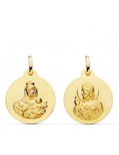 18K ESCAPULARIO ORO AMARILLO LISO VIRGEN DEL CARMEN CORAZON DE JESUS 20 MM