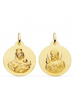 18K ESCAPULARIO ORO AMARILLO LISO VIRGEN DEL CARMEN CORAZON JESUS 22 MM