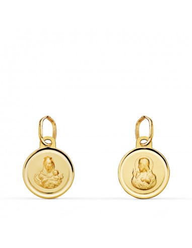 18K MEDALLA ESCAPULARIO ORO AMARILLO BISEL VIRGEN DEL CARMEN Y CORAZON DE JESUS 10 MM