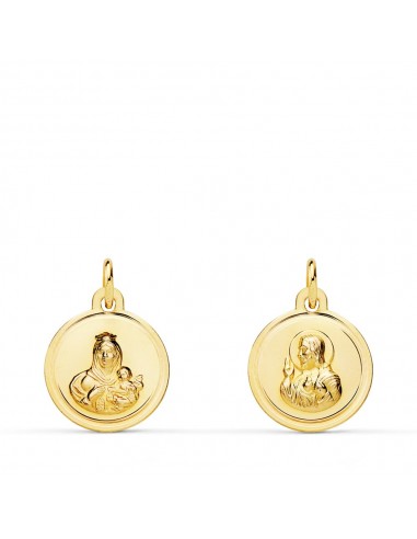 18K ESCAPULARIO ORO AMARILLO BISEL ORO AMARILLO VIRGEN DEL CARMEN CORAZON DE JESUS 12 MM