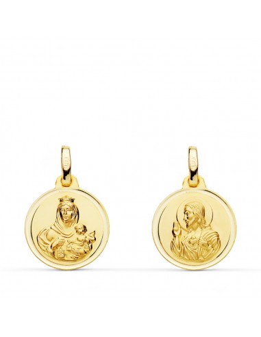 18K ESCAPULARIO ORO AMARILLO BISEL ORO AMARILLO VIRGEN DEL CARMEN CORAZON DE JESUS 14 MM
