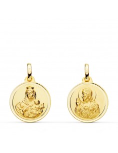 18K ESCAPULARIO ORO AMARILLO BISEL ORO AMARILLO VIRGEN DEL CARMEN CORAZON DE JESUS 16 MM