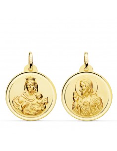 18K ESCAPULARIO ORO AMARILLO BISEL ORO AMARILLO VIRGEN DEL CARMEN CORAZON DE JESUS 22 MM