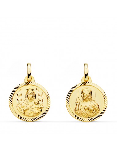 18K ESCAPULARIO ORO AMARILLO HELICE VIRGEN CARMEN Y CORAZON DE JESUS 16 MM