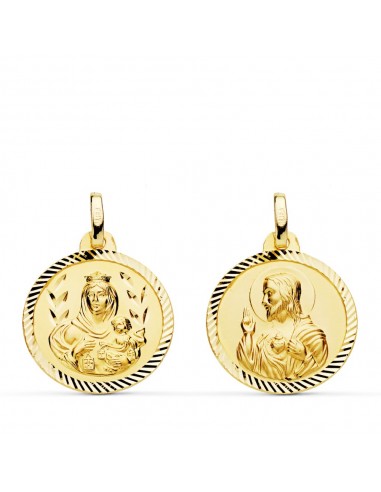 18K ESCAPULARIO ORO AMARILLO HELICE VIRGEN DEL CARMEN CORAZON DE JESUS 18 MM