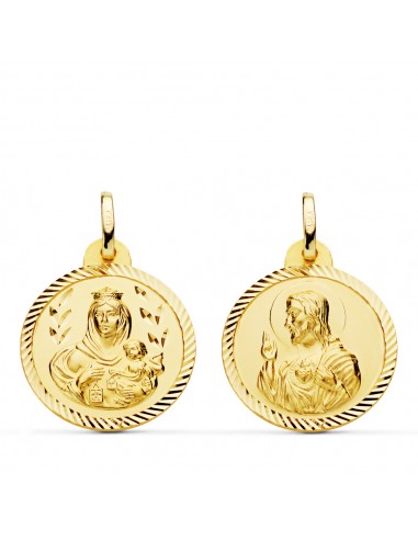 18K ESCAPULARIO ORO AMARILLO HELICE VIRGEN CARMEN Y CORAZON DE JESUS 20 MM