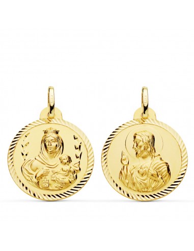 18K ESCAPULARIO ORO AMARILLO HELICE VIRGEN DEL CARMEN Y CORAZON DE JESUS. 22 MM