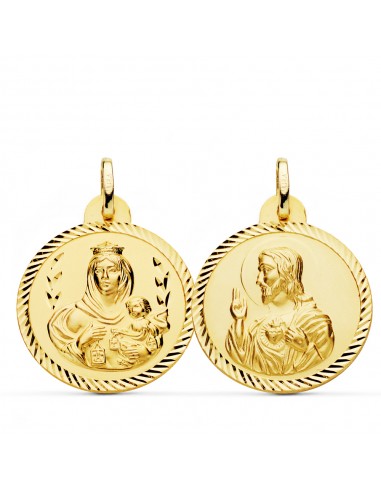 18K ESCAPULARIO ORO AMARILLO HELICE VIRGEN CARMEN Y CORAZON DE JESUS 24 MM