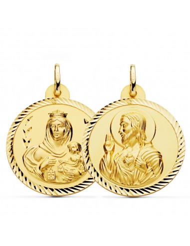 18K ESCAPULARIO ORO AMARILLO HELICE VIRGEN CARMEN Y CORAZON DE JESUS 28 MM