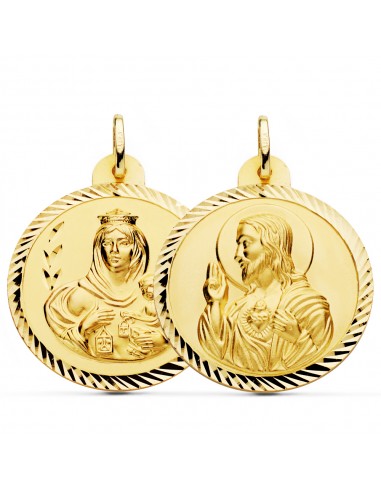 18K ESCAPULARIO ORO AMARILLO HELICE VIRGEN CARMEN Y CORAZON DE JESUS 30 MM