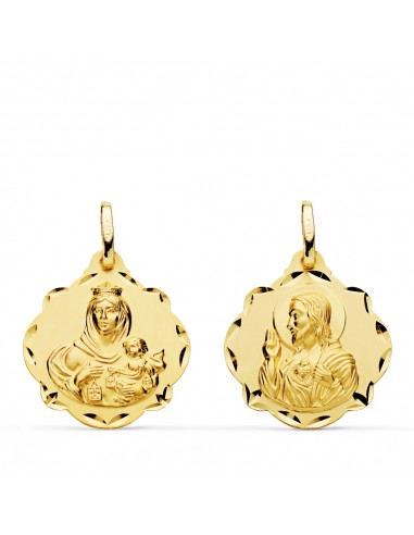 18K ESCAPULARIO ORO AMARILLO VIRGEN DEL CARMEN Y CORAZON DE JESUS 20 MM
