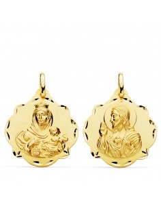 18K ESCAPULARIO ORO AMARILLO VIRGEN DEL CARMEN Y CORAZON DE JESUS 24 MM