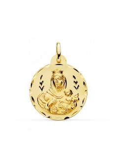 18K MEDALLA VIRGEN DEL CARMEN TALLADA 24 MM
