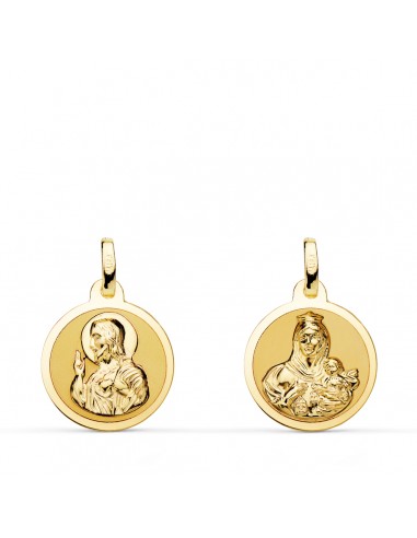 18K ESCAPULARIO ORO AMARILLO ORO AMARILLO BRILLO VIRGEN DEL CARMEN Y CORAZON DE JESUS 14 MM