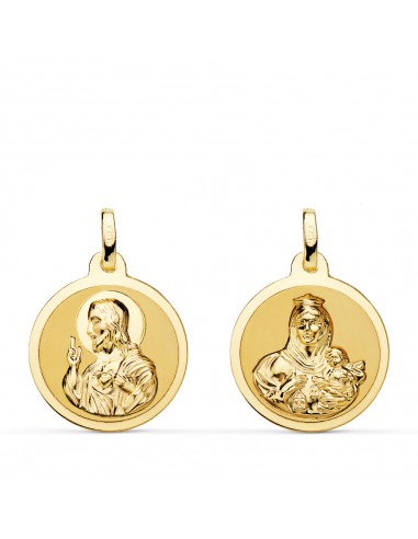 18K ESCAPULARIO ORO AMARILLO ORO AMARILLO BRILLO VIRGEN DEL CARMEN Y CORAZON DE JESUS 18 MM