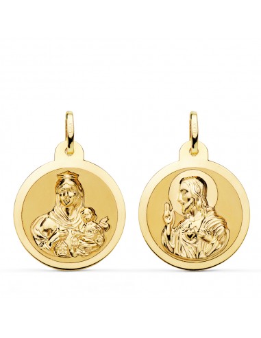 18K ESCAPULARIO ORO AMARILLO ORO AMARILLO BRILLO VIRGEN DEL CARMEN Y CORAZON DE JESUS 22 MM