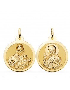 18K ESCAPULARIO ORO AMARILLO ORO AMARILLO BRILLO VIRGEN DEL CARMEN CORAZON JESUS 24 MM
