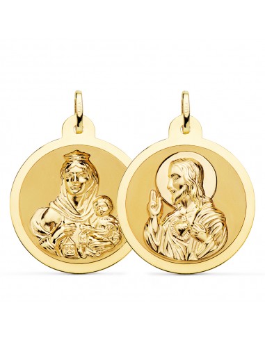 18K ESCAPULARIO ORO AMARILLO ORO AMARILLO BRILLO VIRGEN DEL CARMEN Y CORAZON DE JESUS 28 MM