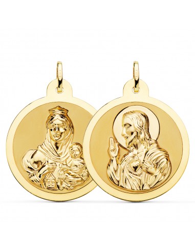 18K ESCAPULARIO ORO AMARILLO ORO AMARILLO BRILLO VIRGEN DEL CARMEN Y CORAZON DE JESUS 30 MM