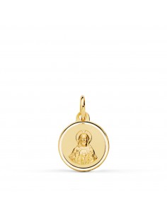 18K MEDALLA ORO AMARILLO CRISTO SAGRADO CORAZON JESUS BISEL 12 MM