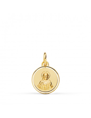 18K MEDALLA ORO AMARILLO CRISTO SAGRADO CORAZON JESUS BISEL 12 MM