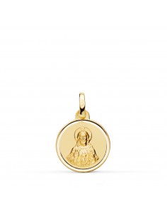 18K MEDALLA ORO AMARILLO CRISTO SAGRADO CORAZON DE JESUS BISEL 14 MM
