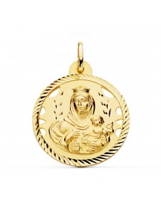 18K MEDALLA VIRGEN DEL CARMEN CALADA HÉLICE 28 MM